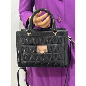 Michael Kors patent Leather Satchel Bag Cross Body Black Gold Logo